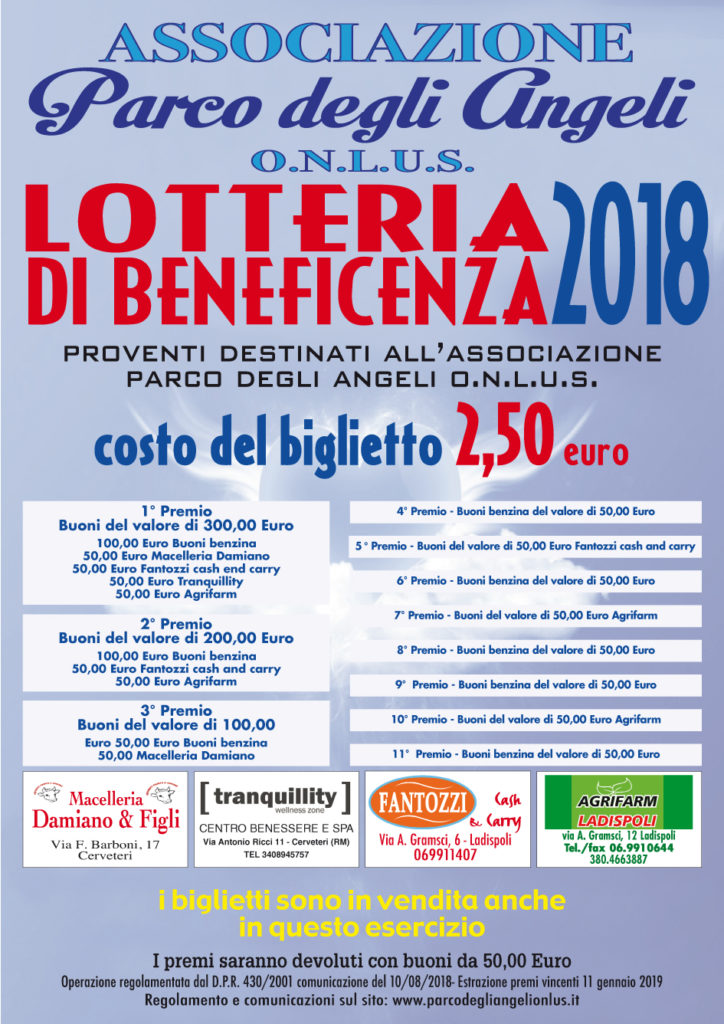 lotteria beneficenza 2018 - Parco degli Angeli Onlus